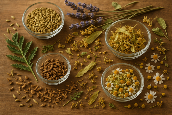 fennel, lavender, linden, yarrow, valerian root and chamomile flower tea