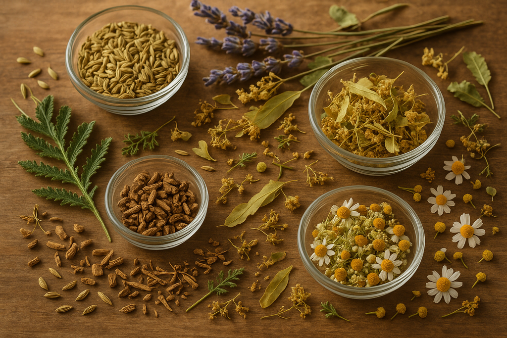 fennel, lavender, linden, yarrow, valerian root and chamomile flower tea