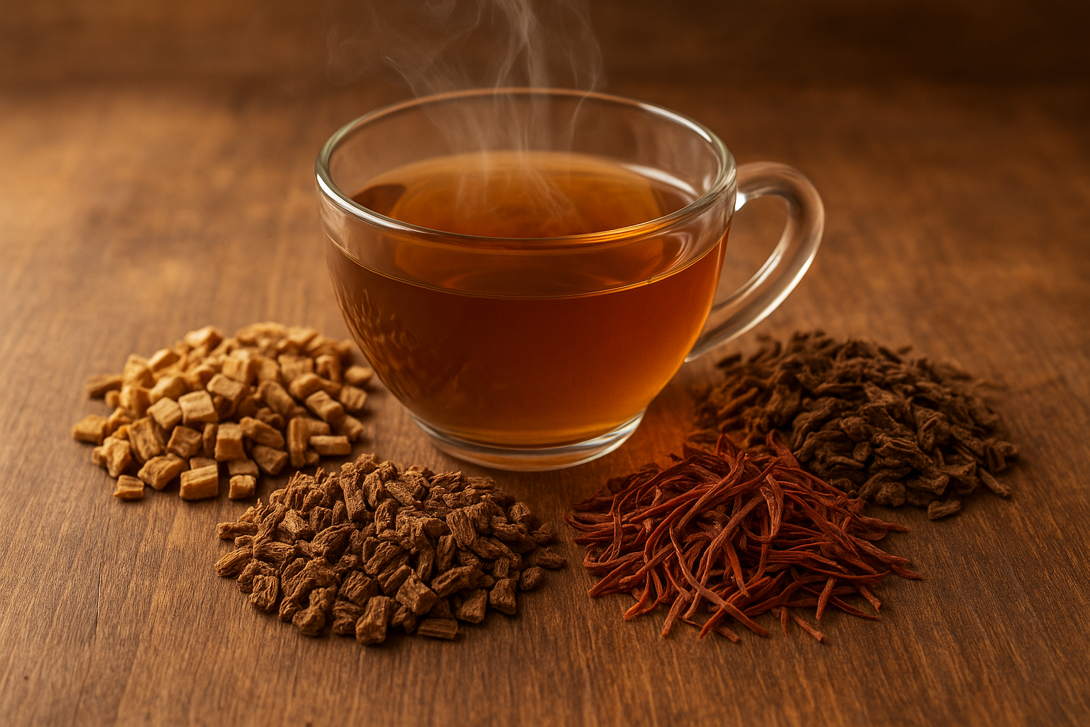 herbal tea with dandelion root, burdock and sarsaparilla