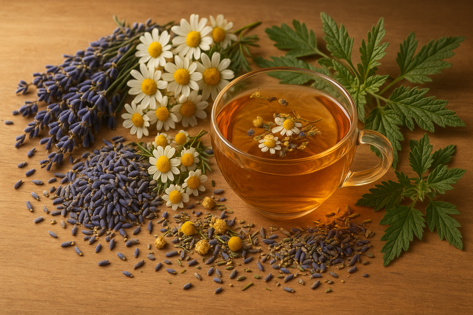 lavender, chamomile, and motherwort tea