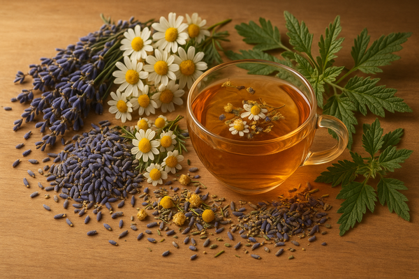 lavender, chamomile, and motherwort tea