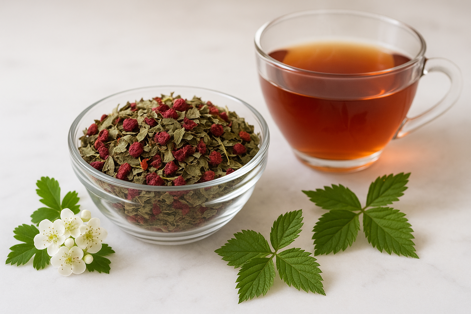 red raspberry and hawthorn leaf tea