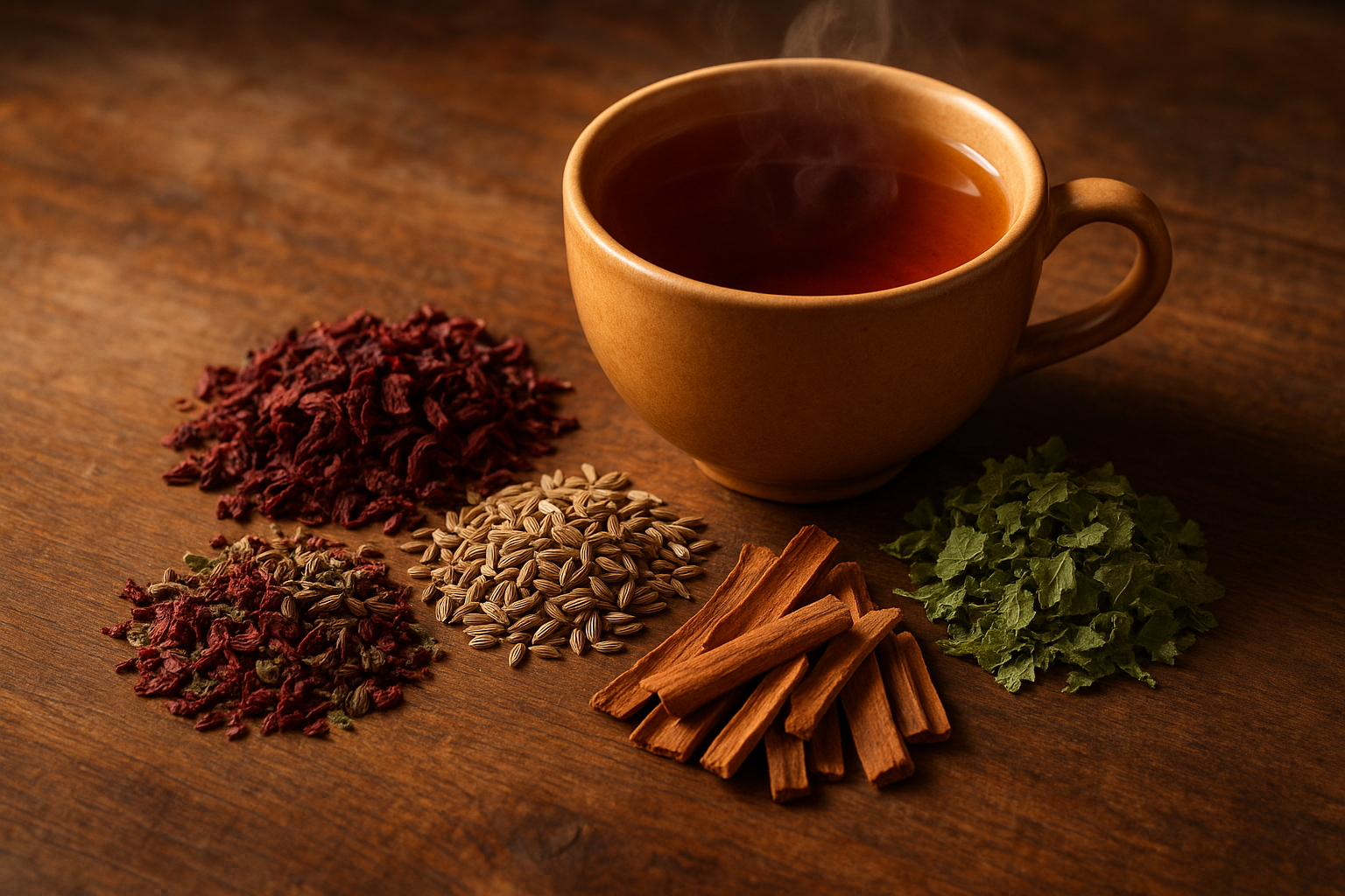 red raspberry, fennel, cinnamon bark and holy basil tea