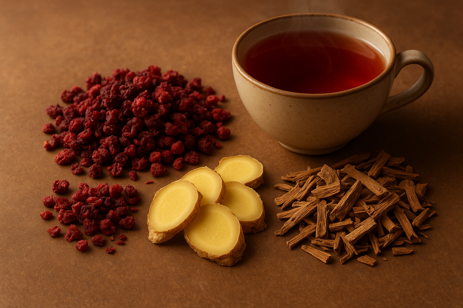 red raspberry, ginger and white oak tea